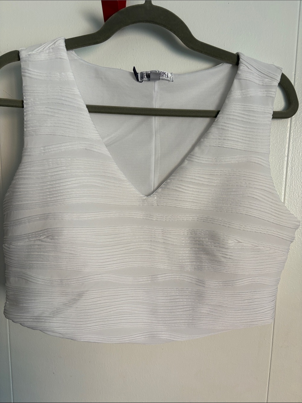 Jennifer Lopez White Textured V-Neck Crop Top